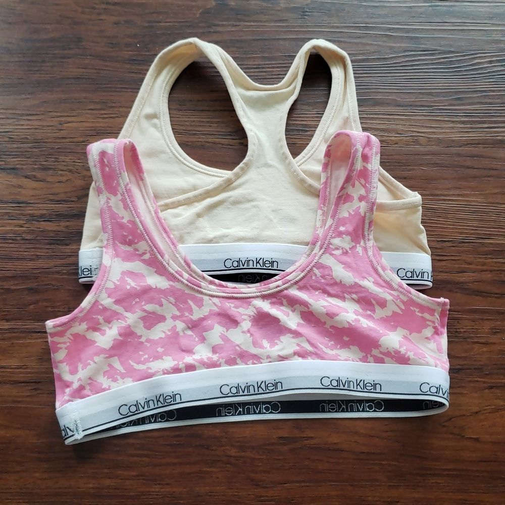 Calvin Klein Pink Floral Girls Chic Cozy Cotton Bralette Set of 2 Size Large - Picture 3 of 3